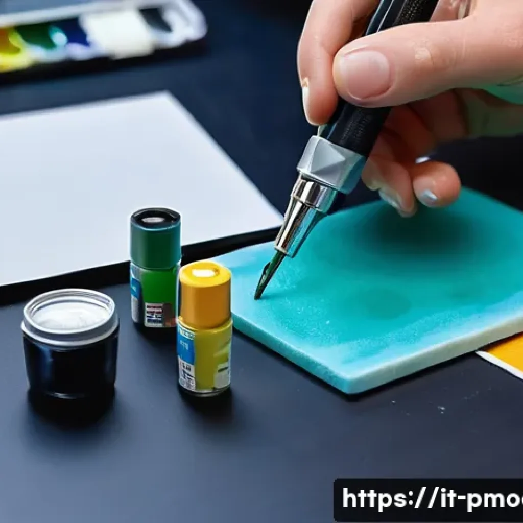 도색용 에어브러시 추천 - **Prompt 1: "A close-up, highly detailed shot of a skilled hobbyist meticulously airbrushing a minia...