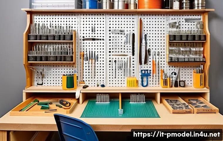 프라모델 도구 보관 방법 - **A Prolific Modeler's Organized Haven**
    "A brightly lit, clean, and highly organized model-maki...