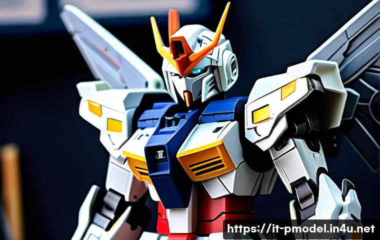 건담 프라모델 인기 캐릭터 - A highly detailed close-up of a 1/60 scale Nu Gundam model kit, showcasing its ultra-realistic mecha...