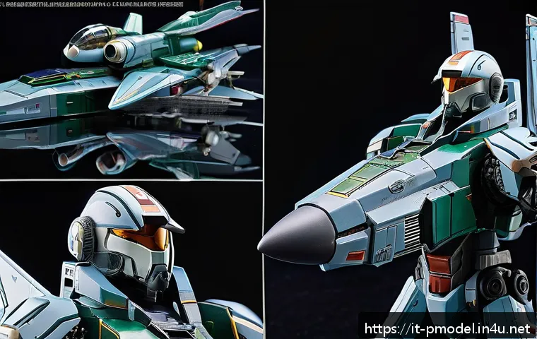 마크로스 프라모델 시리즈 - A highly detailed Macross model kit displayed in a glass case, showcasing the 1/100 scale Macross Ma...