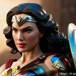 DC 히어로 프라모델 추천 - Hyper-realistic collectible figure of Wonder Woman in a dynamic battle pose, crafted from high-quali...